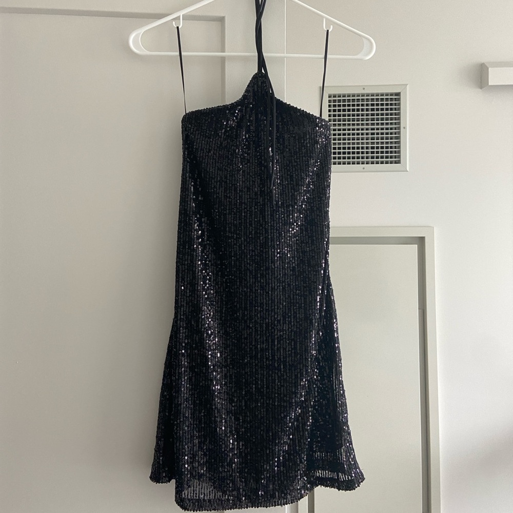 Mango Sequin Sparkly Halterneck Dress